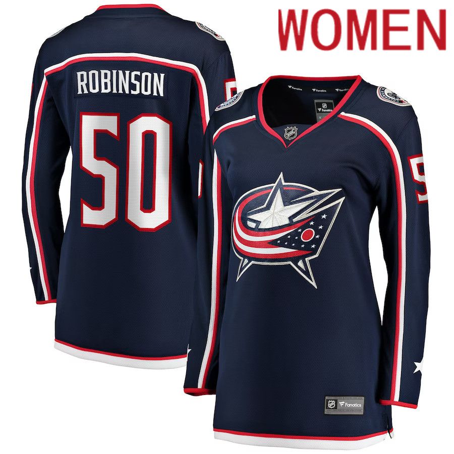 Women Columbus Blue Jackets 50 Eric Robinson Fanatics Branded Navy Home Breakaway Player NHL Jersey